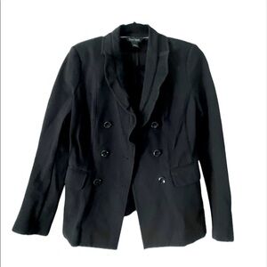WHITE HOUSE BLACK MARKET Black Stretch Ruffle Collar Blazer Pockets Size 2